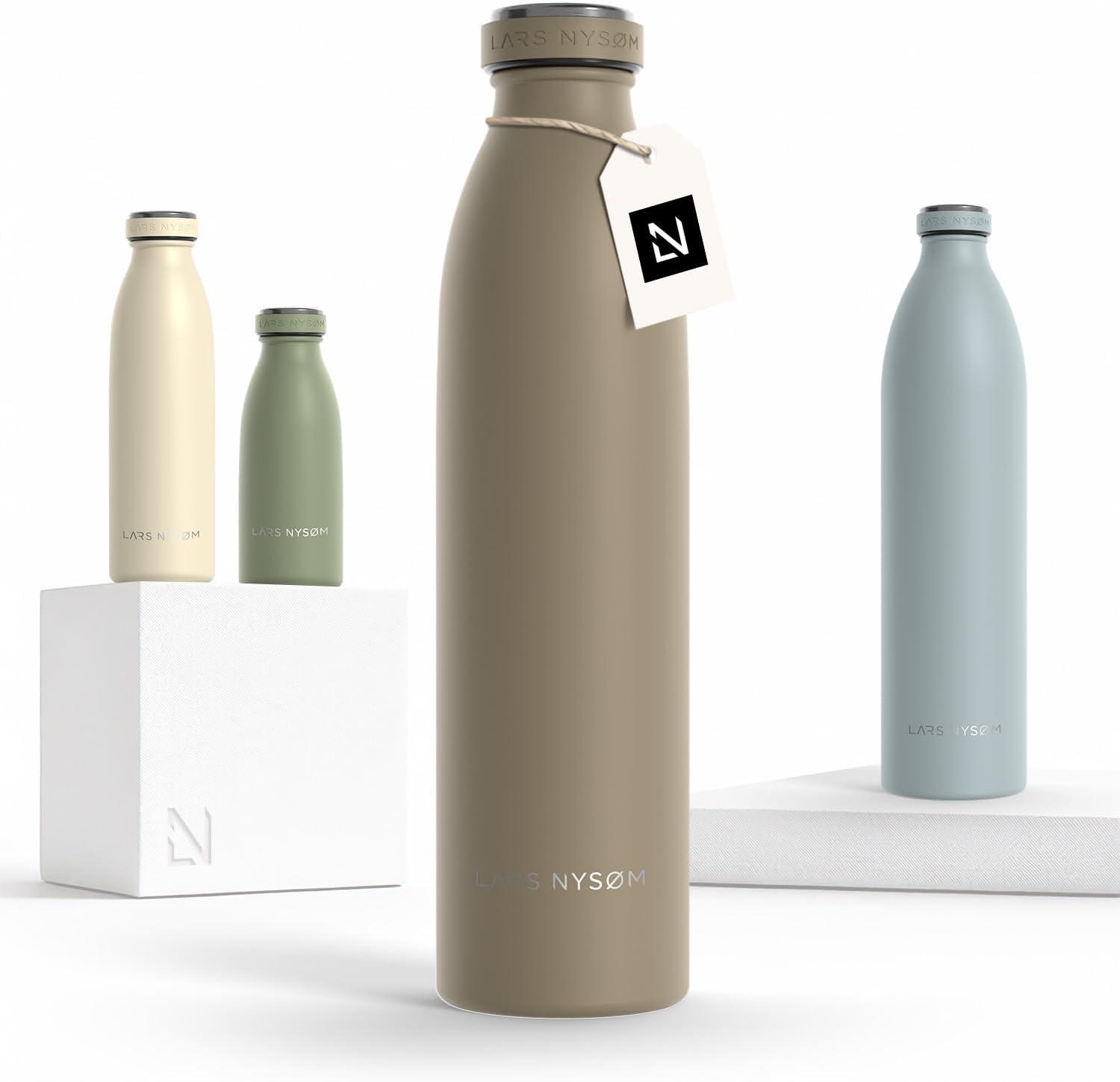 image:imageLARS NYSM Gourde INOX 500ml 05L Bouteille deau isole Gourde tanche pour Le Sport la Bicyclette Les Enfants Carbon Black 500mlTaupe Brown