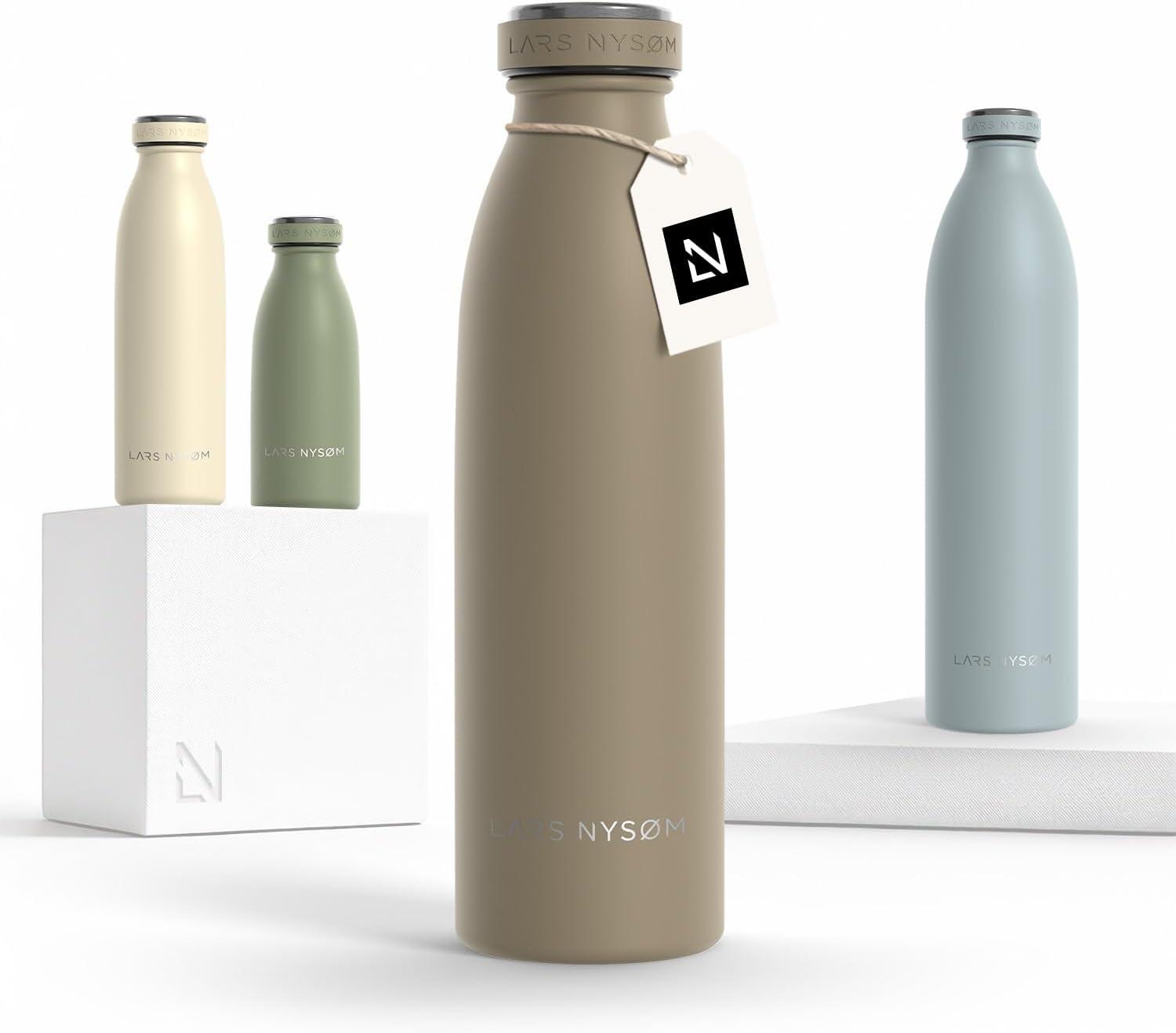 image:imageLARS NYSM Gourde INOX 500ml 05L Bouteille deau isole Gourde tanche pour Le Sport la Bicyclette Les Enfants Carbon Black 500mlTaupe Brown