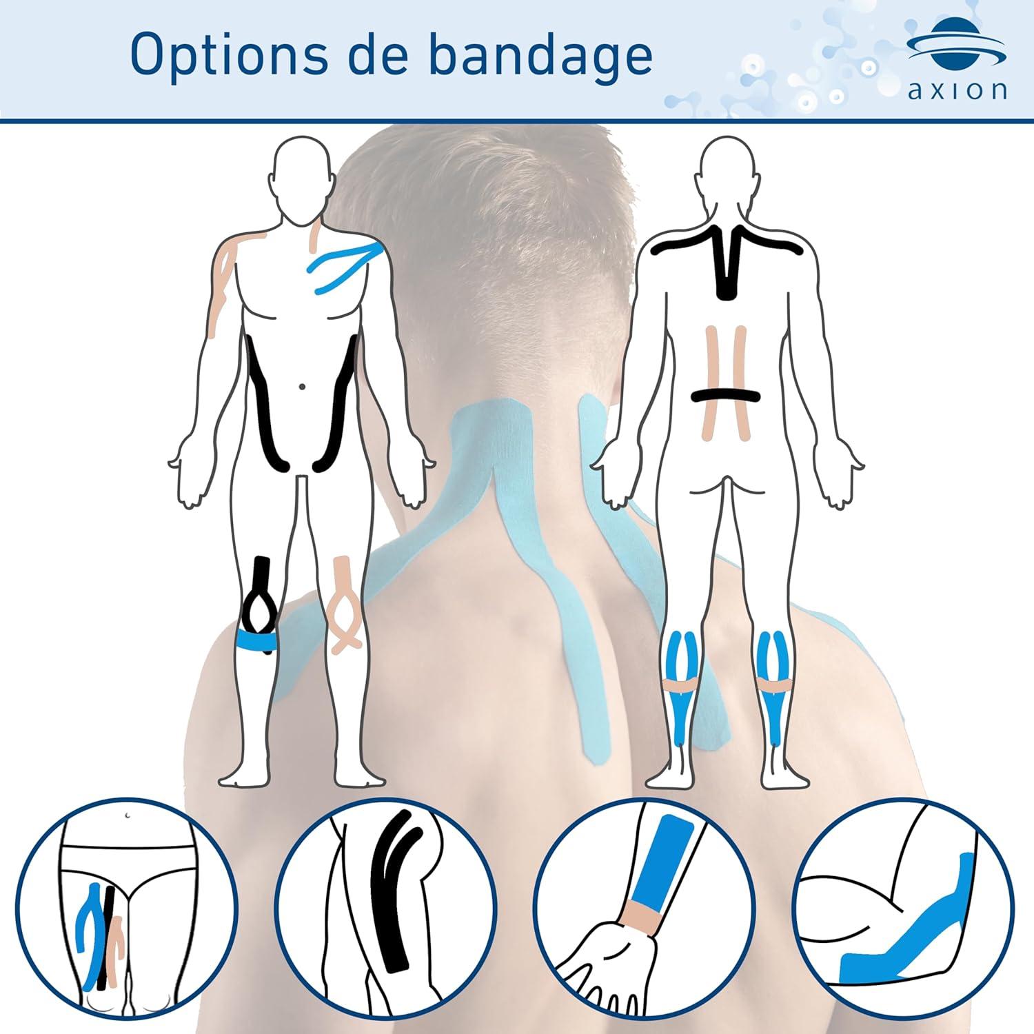 image:imageSet de 2 bandes de kinsiologie pour strap couleur bleu axion Ruban adhsif rsistant leau Optimal pour le sport 2 rouleaux de 5 m3 Pices Bleu Noir Beige