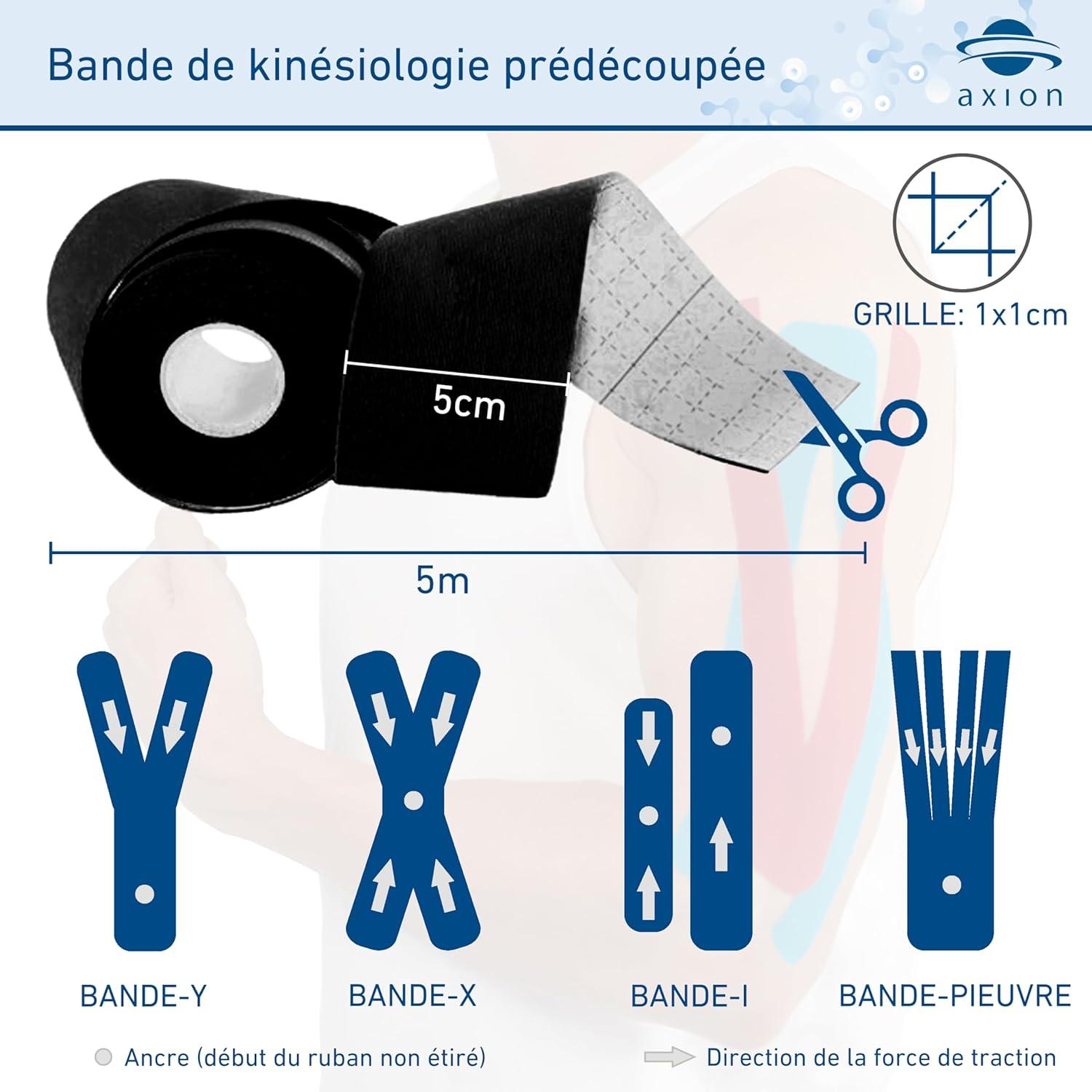 image:imageSet de 2 bandes de kinsiologie pour strap couleur bleu axion Ruban adhsif rsistant leau Optimal pour le sport 2 rouleaux de 5 m3 Pices Bleu Noir Beige