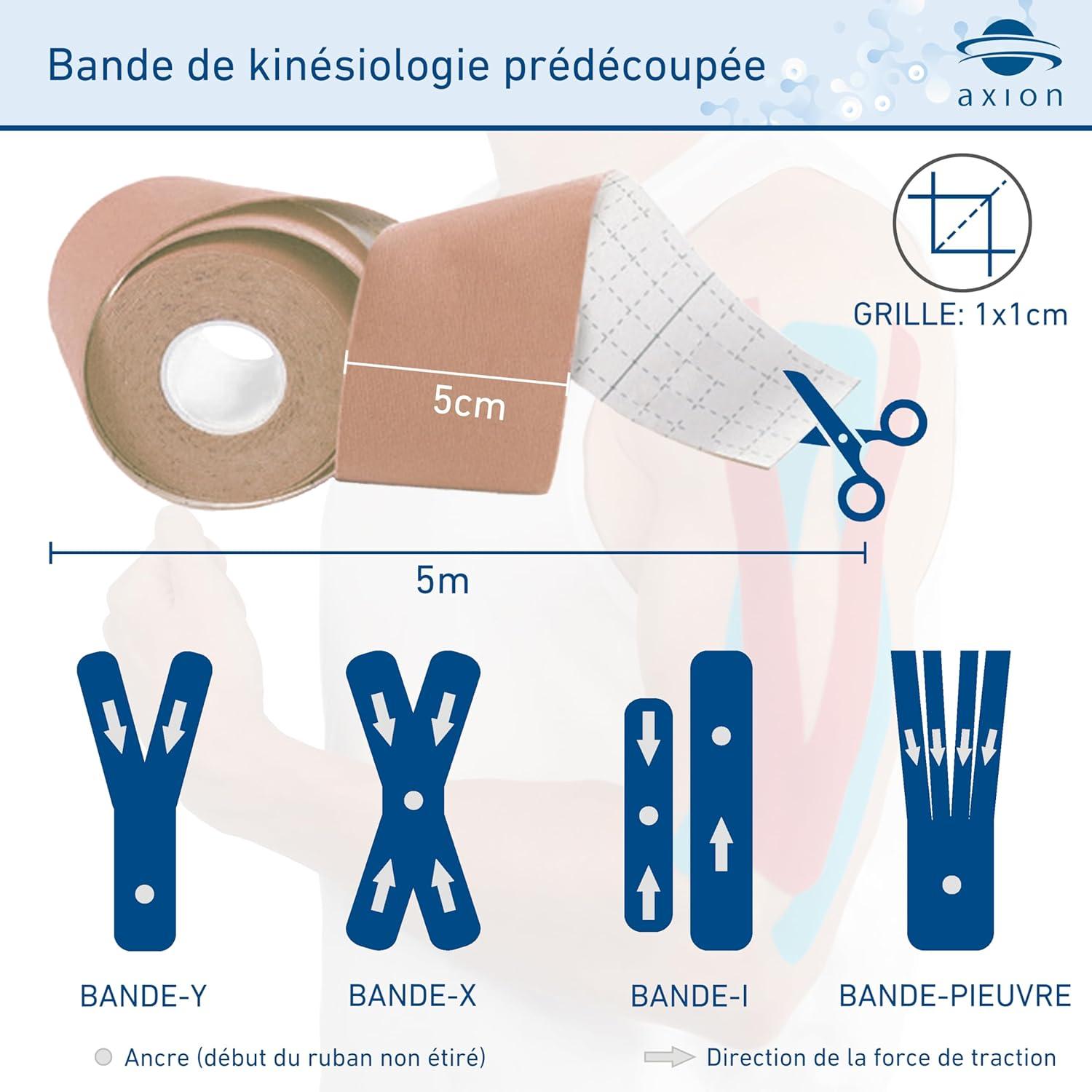 image:imageSet de 2 bandes de kinsiologie pour strap couleur bleu axion Ruban adhsif rsistant leau Optimal pour le sport 2 rouleaux de 5 mBeige