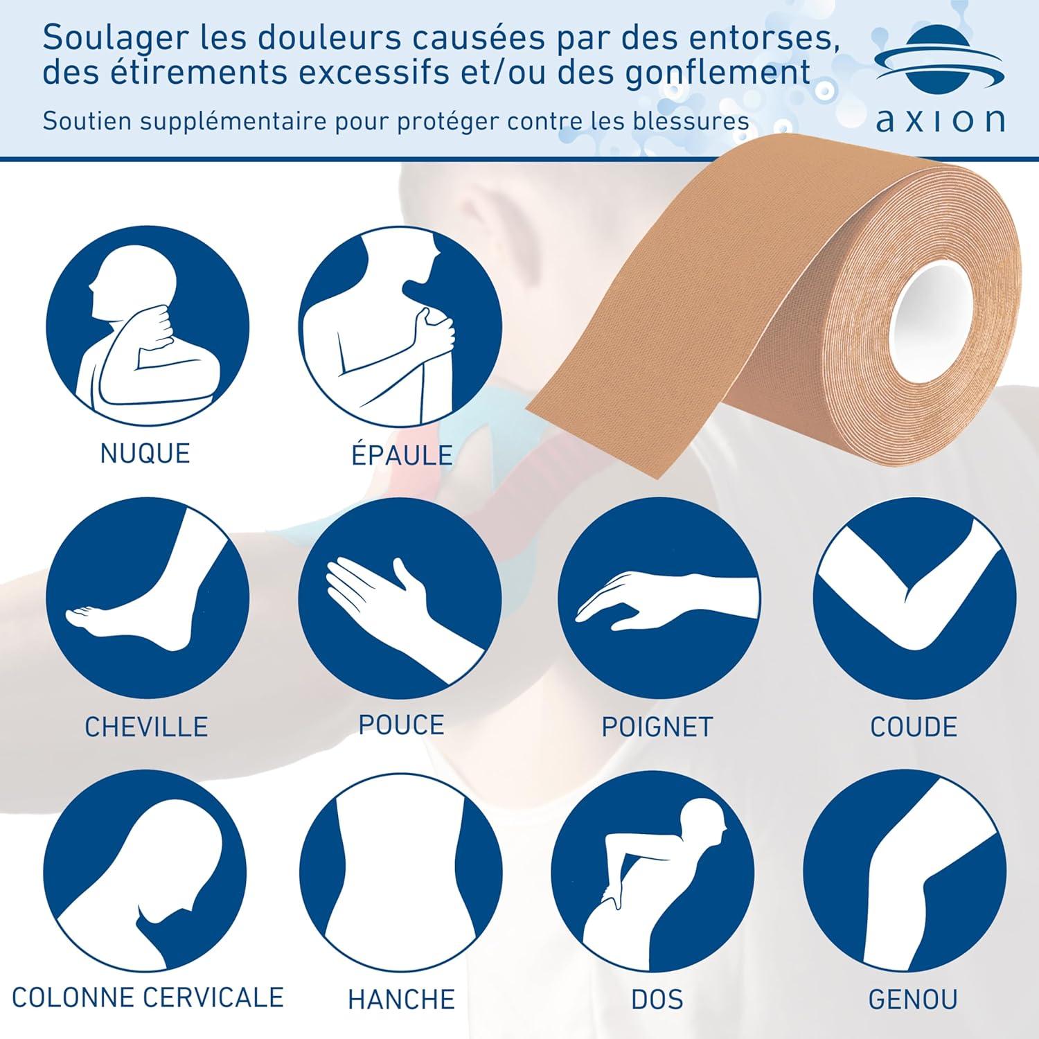 image:imageSet de 2 bandes de kinsiologie pour strap couleur bleu axion Ruban adhsif rsistant leau Optimal pour le sport 2 rouleaux de 5 mBeige