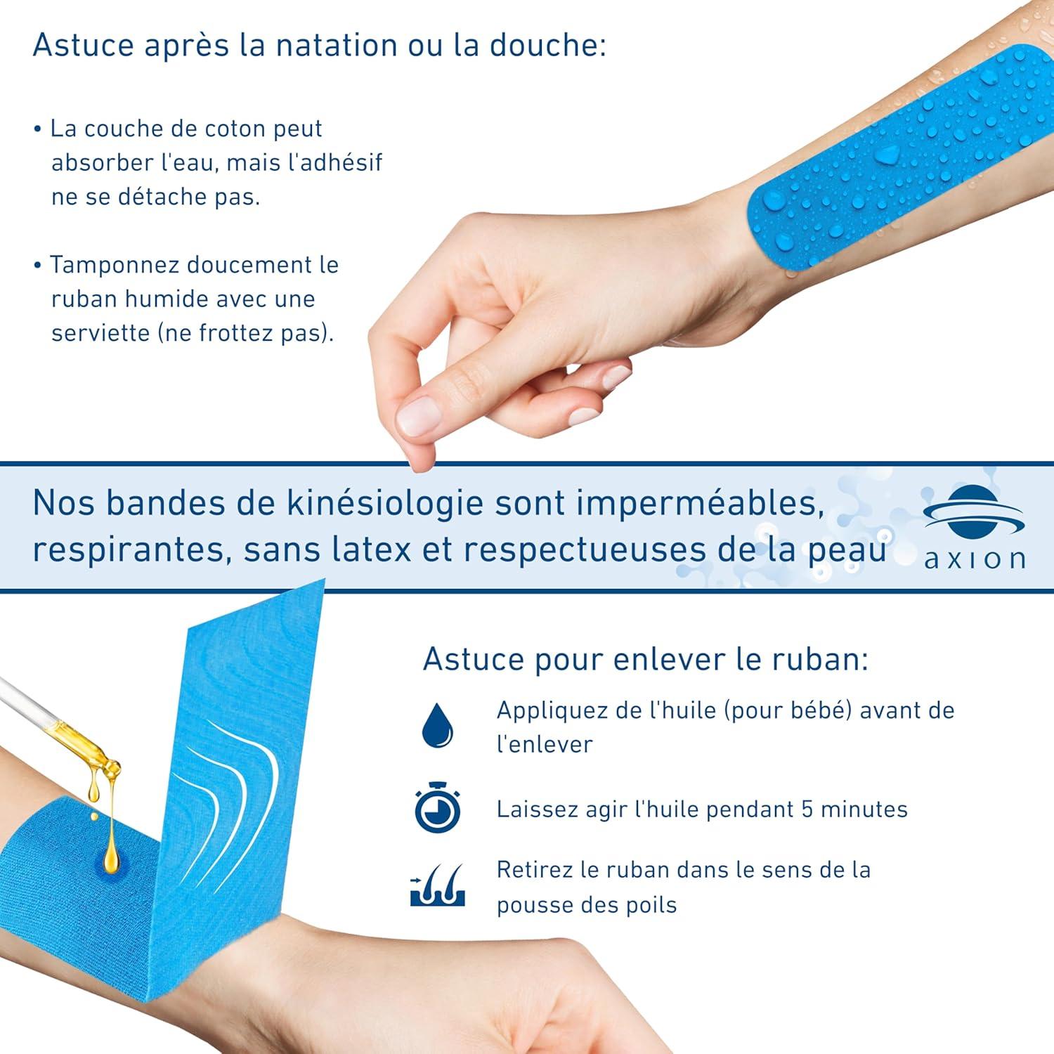image:imageSet de 2 bandes de kinsiologie pour strap couleur bleu axion Ruban adhsif rsistant leau Optimal pour le sport 2 rouleaux de 5 mBleu Beige