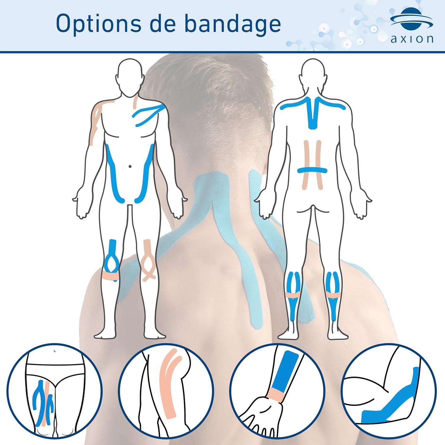 image:imageSet de 2 bandes de kinsiologie pour strap couleur bleu axion Ruban adhsif rsistant leau Optimal pour le sport 2 rouleaux de 5 mBleu Beige