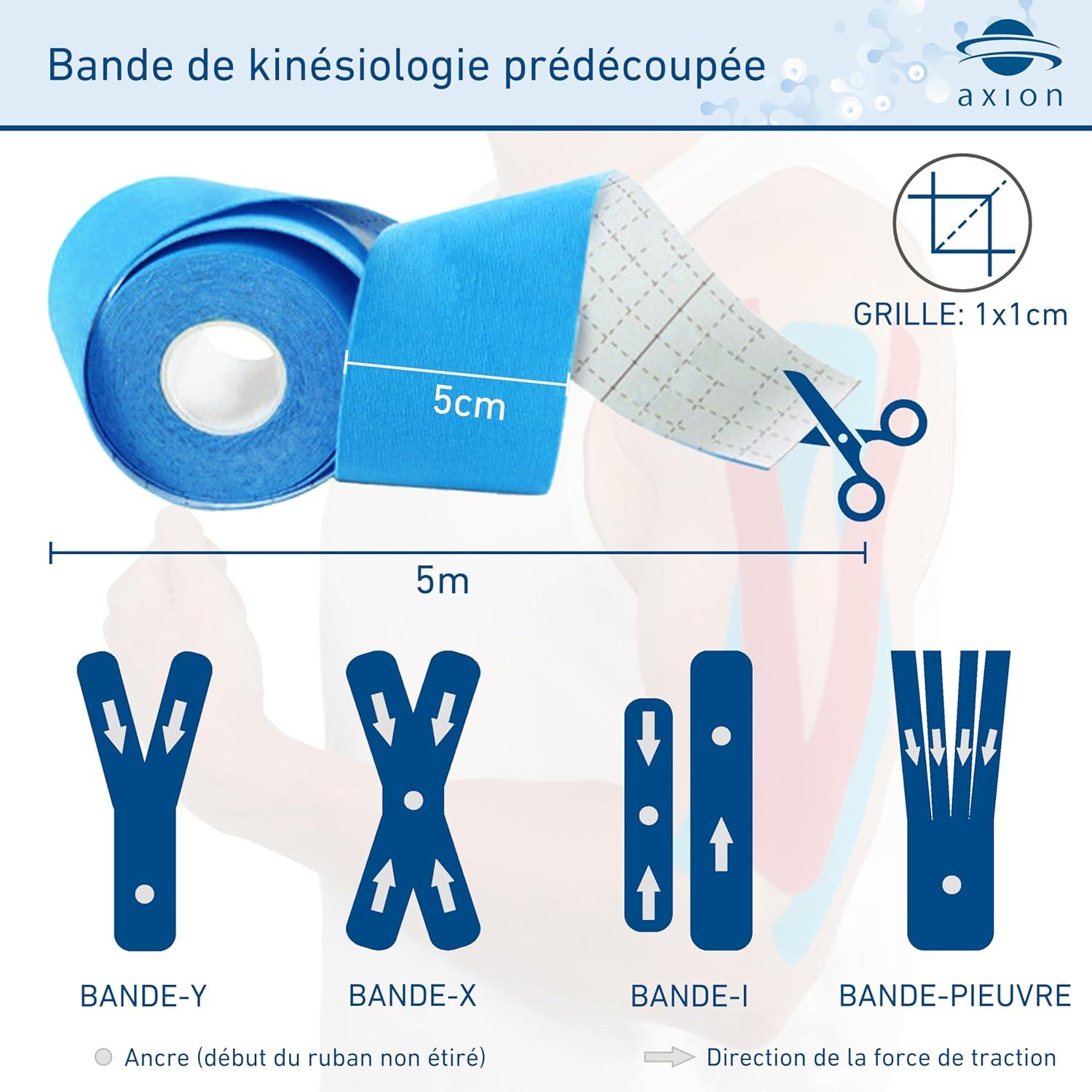image:imageSet de 2 bandes de kinsiologie pour strap couleur bleu axion Ruban adhsif rsistant leau Optimal pour le sport 2 rouleaux de 5 mBleu Noir