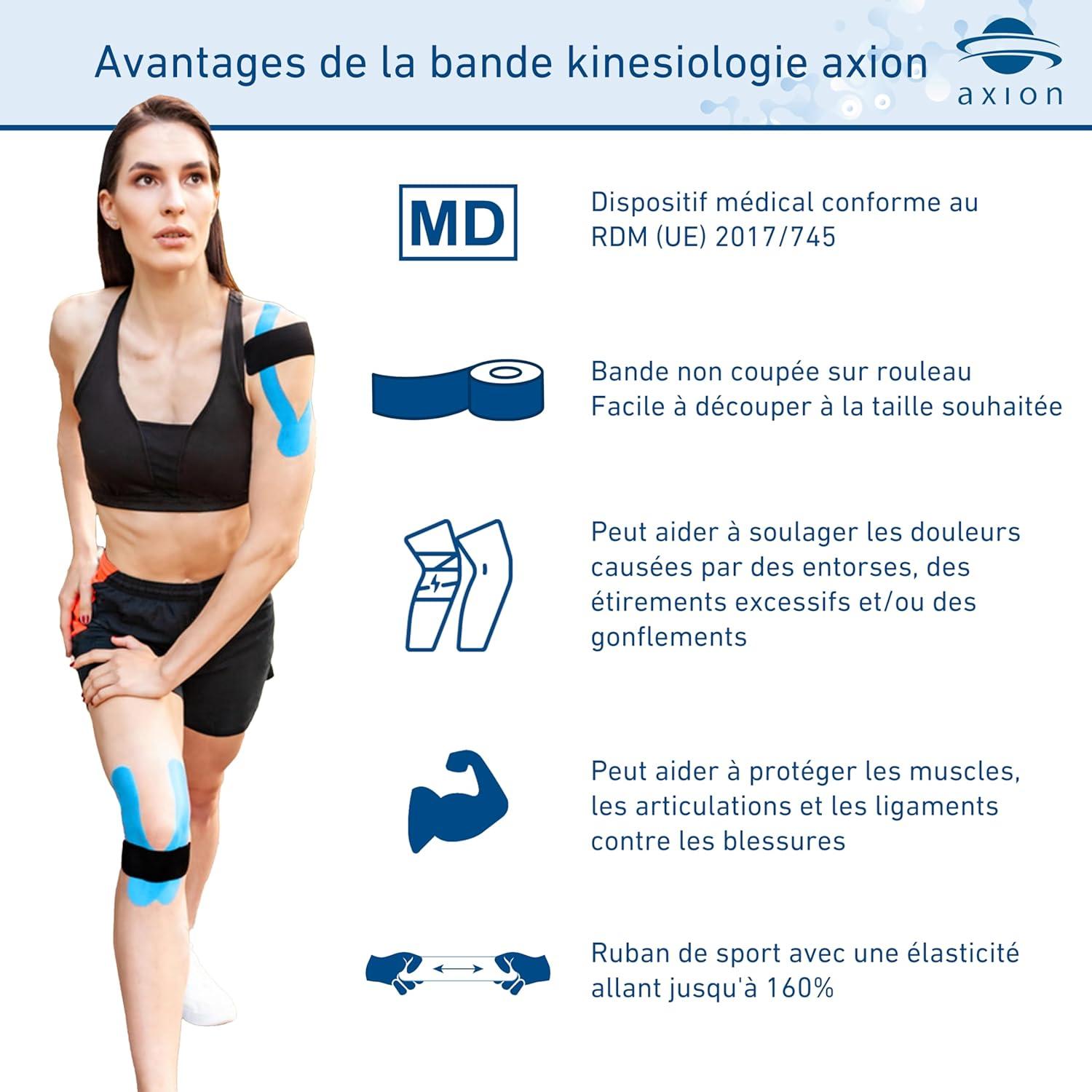 image:imageSet de 2 bandes de kinsiologie pour strap couleur bleu axion Ruban adhsif rsistant leau Optimal pour le sport 2 rouleaux de 5 mBleu Noir