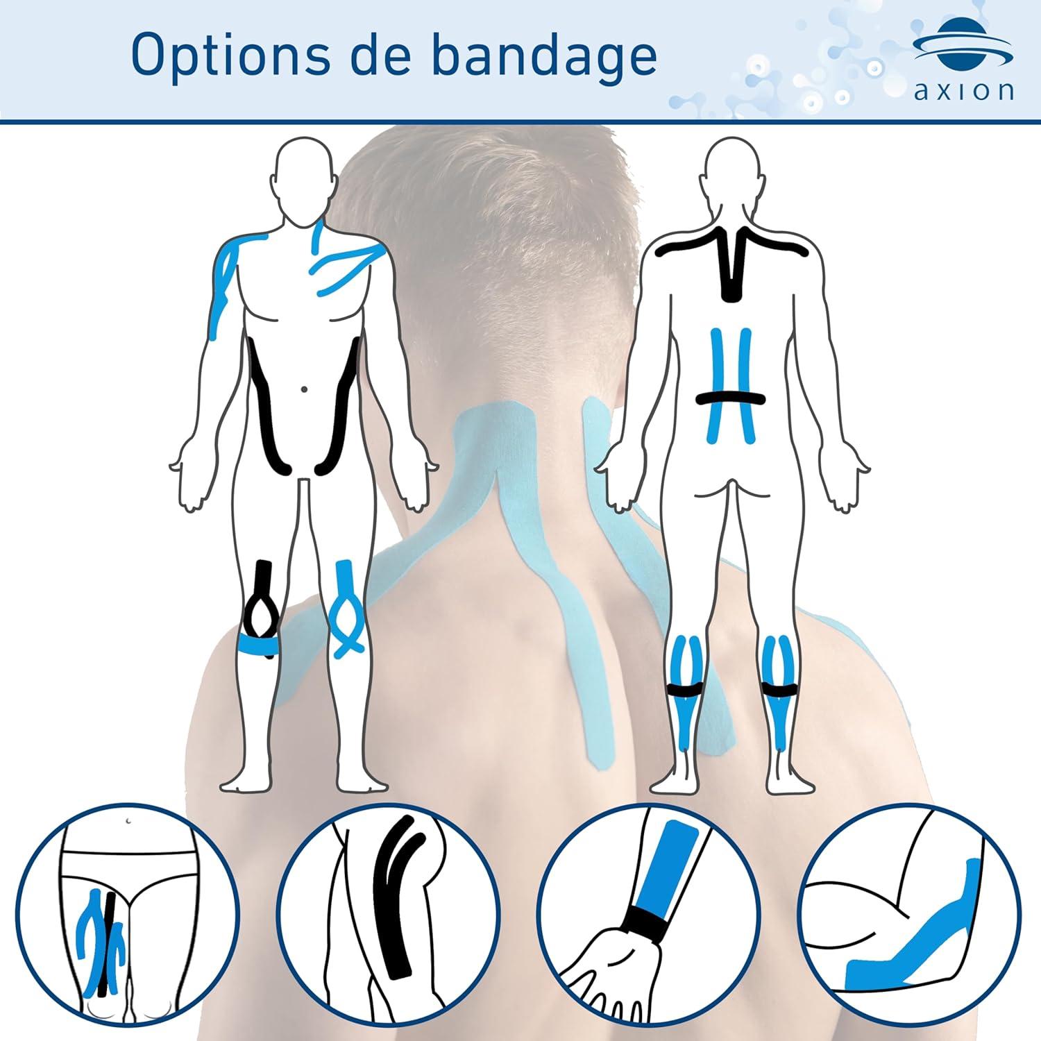 image:imageSet de 2 bandes de kinsiologie pour strap couleur bleu axion Ruban adhsif rsistant leau Optimal pour le sport 2 rouleaux de 5 mBleu Noir