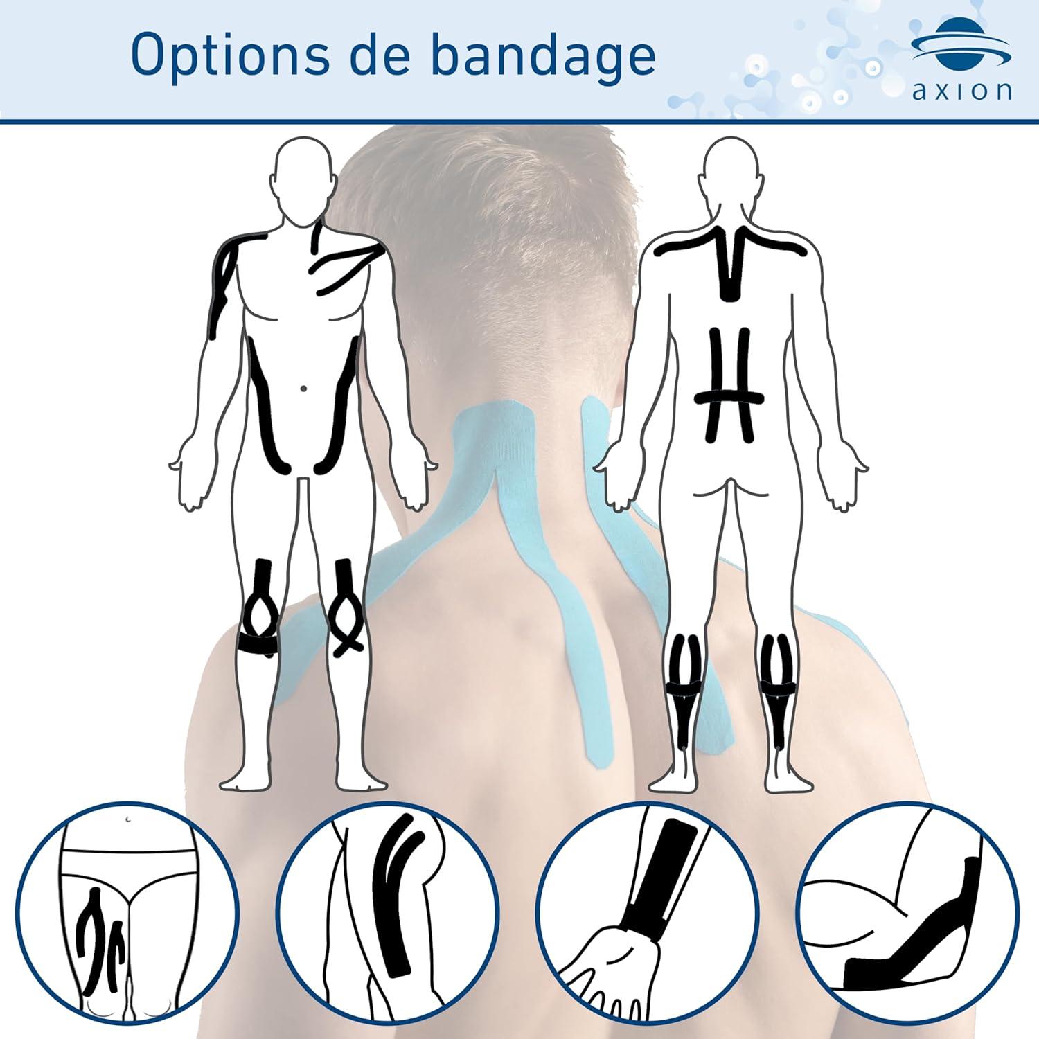 image:imageSet de 2 bandes de kinsiologie pour strap couleur bleu axion Ruban adhsif rsistant leau Optimal pour le sport 2 rouleaux de 5 mNoir