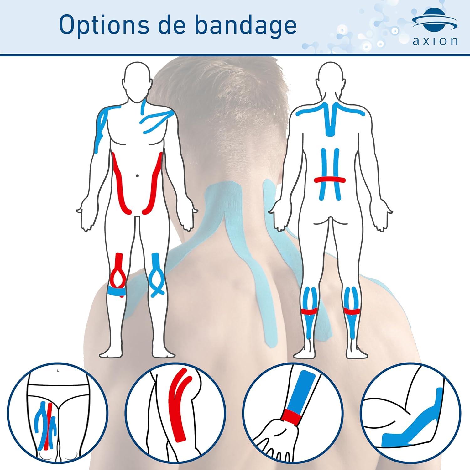 image:imageSet de 2 bandes de kinsiologie pour strap couleur bleu axion Ruban adhsif rsistant leau Optimal pour le sport 2 rouleaux de 5 mRouge Bleu