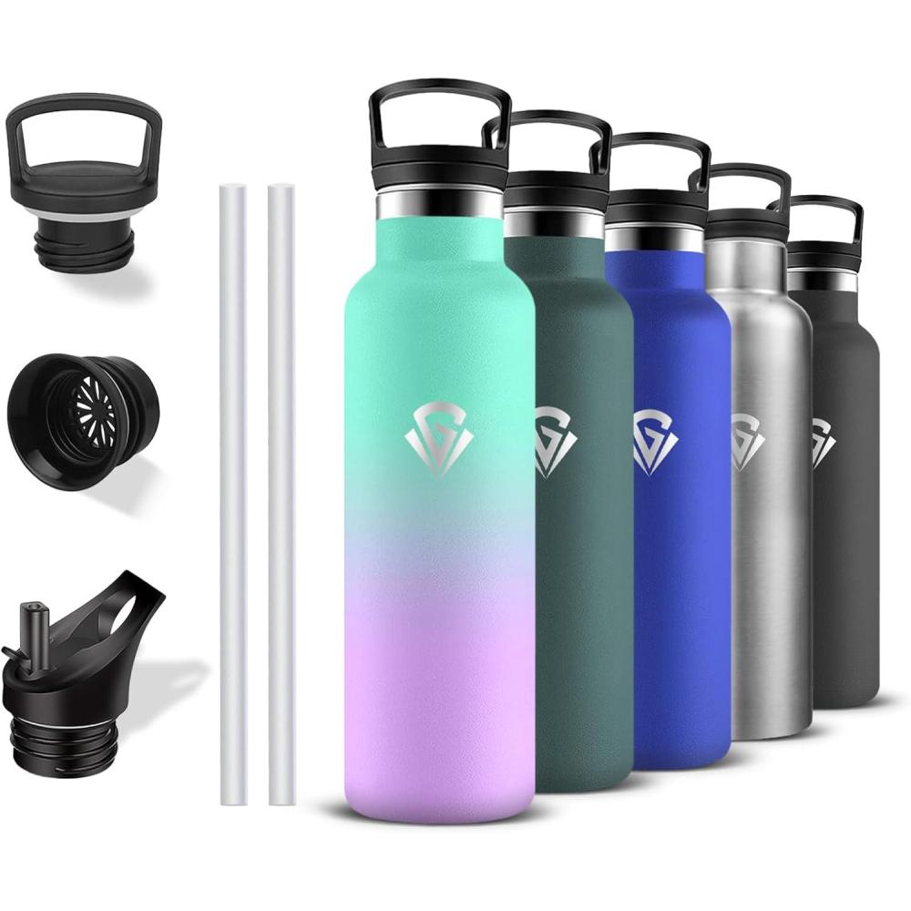 image:imageGourde 500ml Gourde Isotherme Bouteille Isotherme Anti Fuite Bouteille Inox sans Bpa Double Isolation Bouteilles Isothermes Avec Poigne Bouteille deau pour Randonne Camping Sport VoyageViolet
