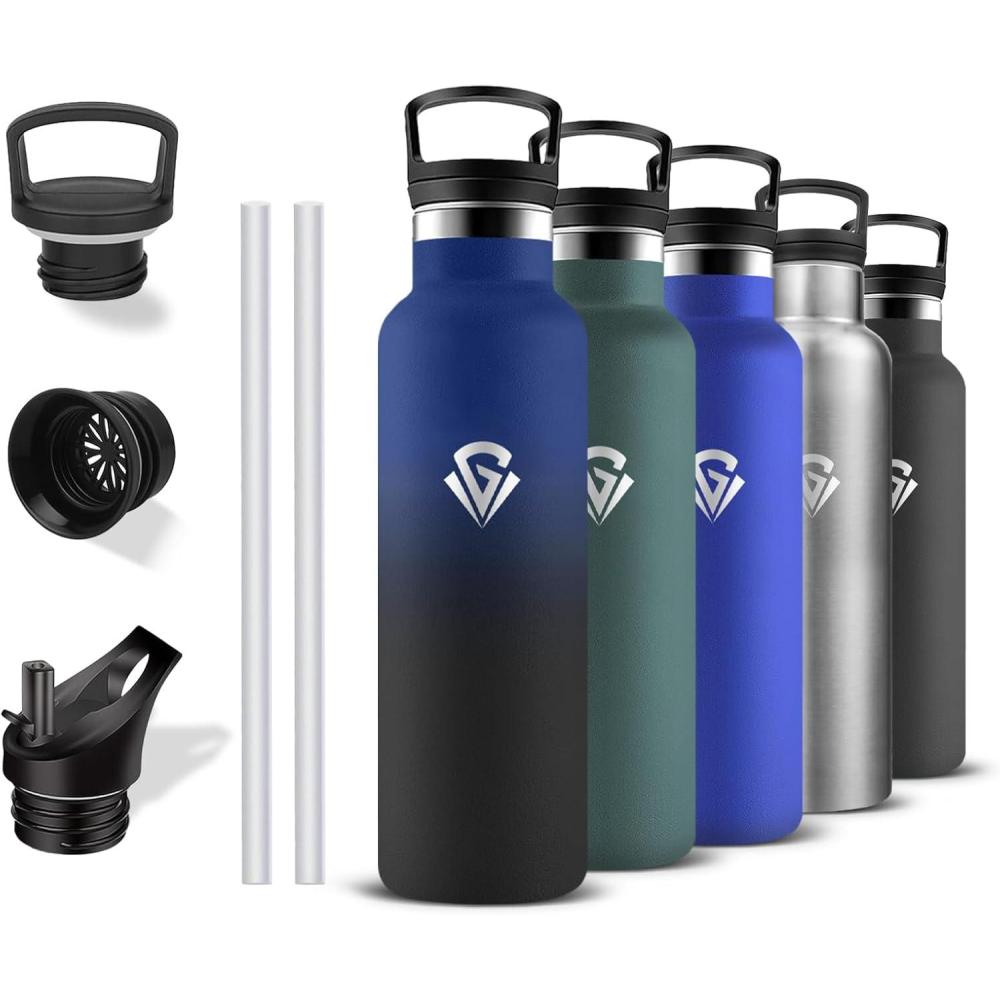 image:imageGourde 500ml Gourde Isotherme Bouteille Isotherme Anti Fuite Bouteille Inox sans Bpa Double Isolation Bouteilles Isothermes Avec Poigne Bouteille deau pour Randonne Camping Sport VoyageBleunoir