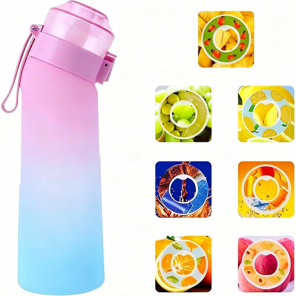image:imageGourde Sport650ml tanches Gourde Paillequip de avec dosettes en 7 saveurs et brosse de nettoyagePods parfums pour eau aromatique 0 sucrepour gymrandonn Bleu matRose Dgrad