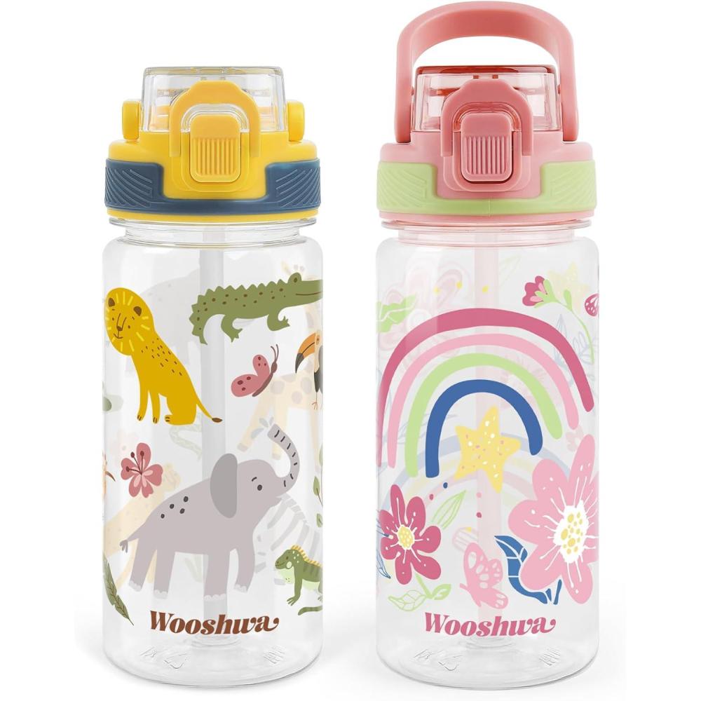 image:imageGourde avec Paille 480ml Anti Fuite Portable Bouteille Deau Sans BPA amp Verrouillage Scuris pour Sport Dinosaure amp LicorneAnimaux de la Jungle Fleur Arcenciel