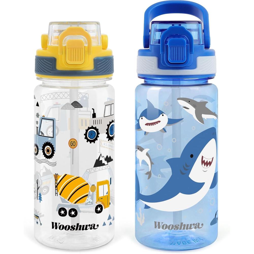 image:imageGourde avec Paille 480ml Anti Fuite Portable Bouteille Deau Sans BPA amp Verrouillage Scuris pour Sport Dinosaure amp LicorneExcavatrice Requin