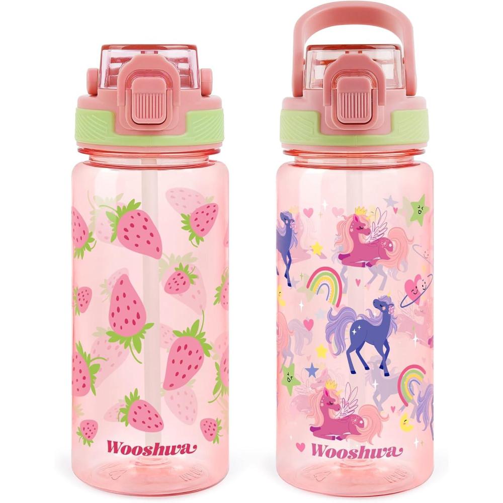 image:imageGourde avec Paille 480ml Anti Fuite Portable Bouteille Deau Sans BPA amp Verrouillage Scuris pour Sport Dinosaure amp LicorneFraise Licorne