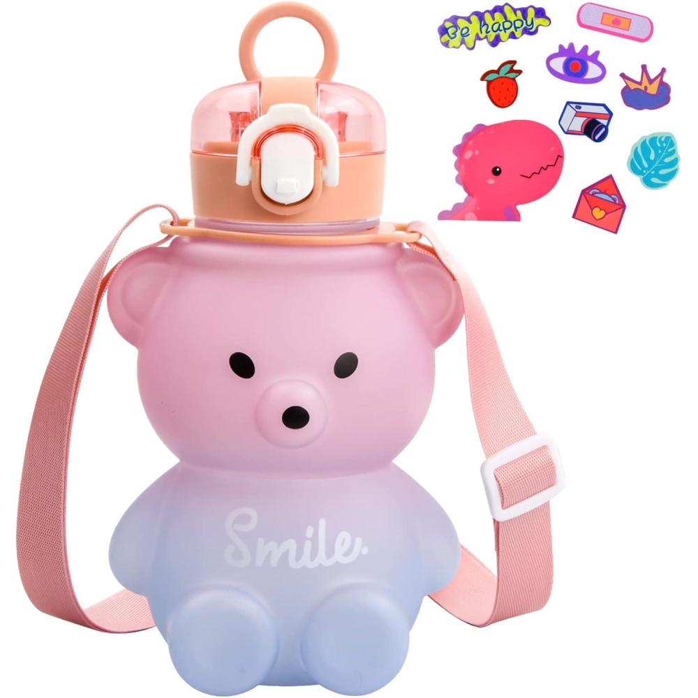 image:imageGourde pour Enfants 800ML Bouteille deau avec Paille sans BPA antifuite Gourde Sport Gourde Enfant Bouteille Portable avec Sangle Rglable Gourde Sport pour Maison cole CC