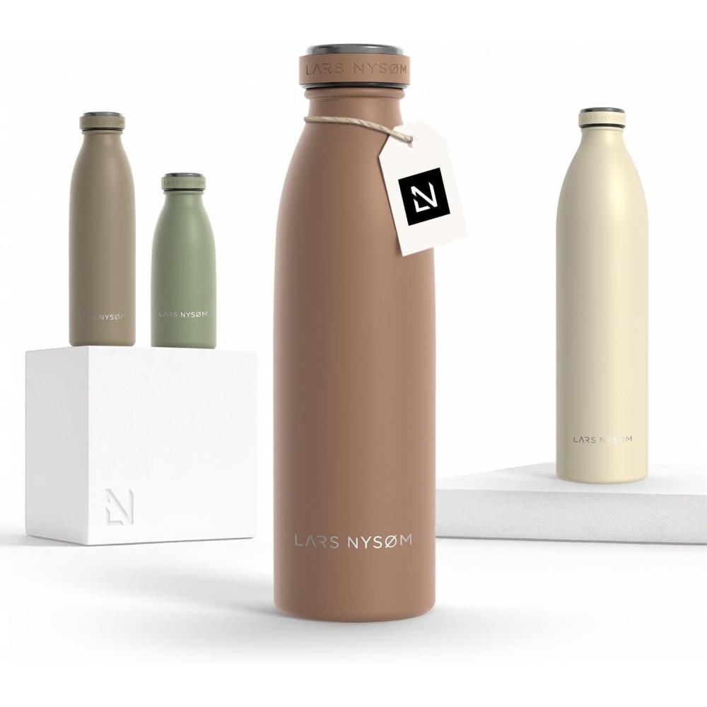 image:imageLARS NYSM Gourde INOX 500ml 05L Bouteille deau isole Gourde tanche pour Le Sport la Bicyclette Les Enfants Carbon Black 500mlBeige