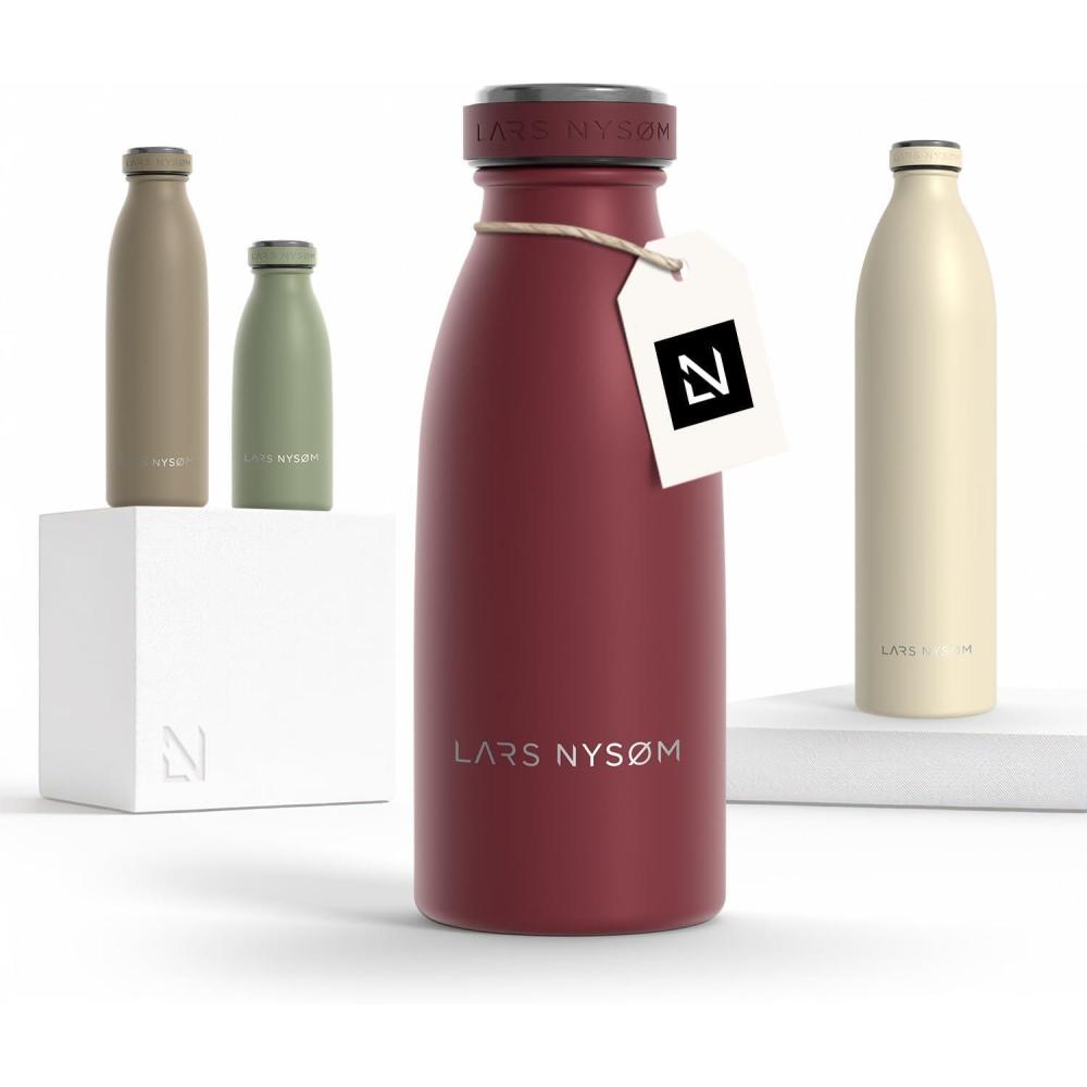 image:imageLARS NYSM Gourde INOX 500ml 05L Bouteille deau isole Gourde tanche pour Le Sport la Bicyclette Les Enfants Carbon Black 500mlBerry Red
