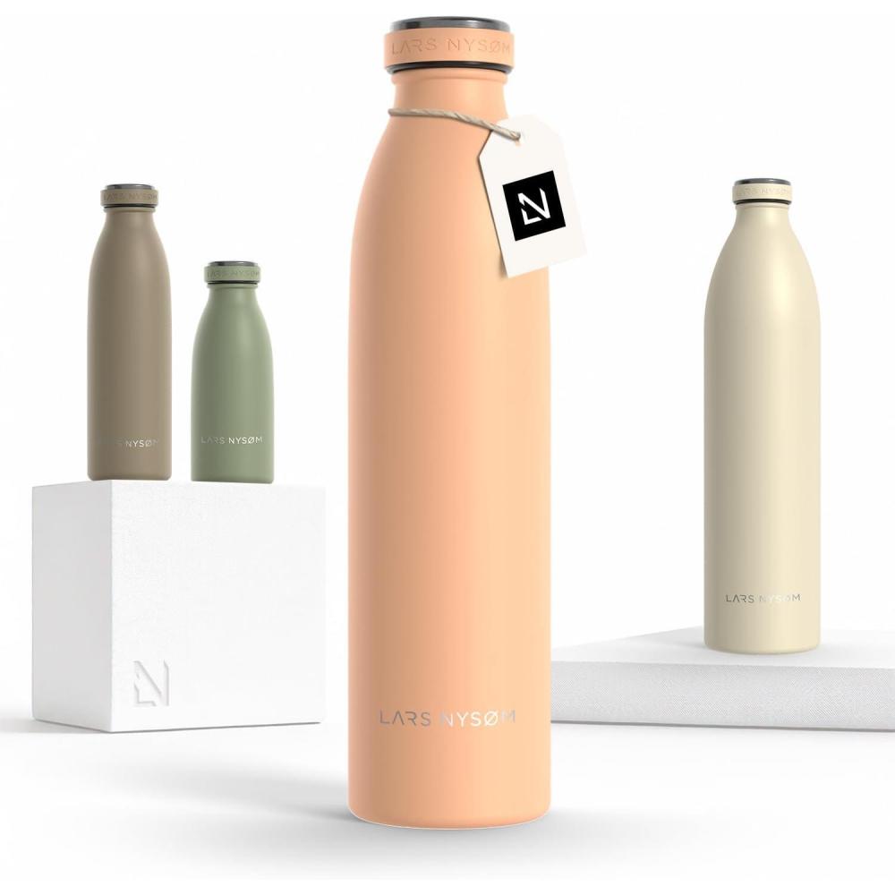 image:imageLARS NYSM Gourde INOX 500ml 05L Bouteille deau isole Gourde tanche pour Le Sport la Bicyclette Les Enfants Carbon Black 500mlCreamy Peach