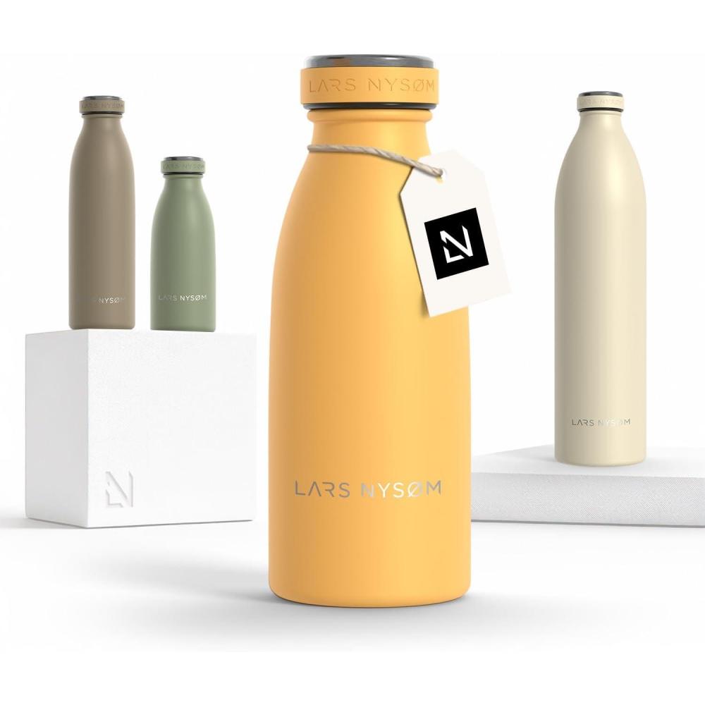 image:imageLARS NYSM Gourde INOX 500ml 05L Bouteille deau isole Gourde tanche pour Le Sport la Bicyclette Les Enfants Carbon Black 500mlMustard Yellow