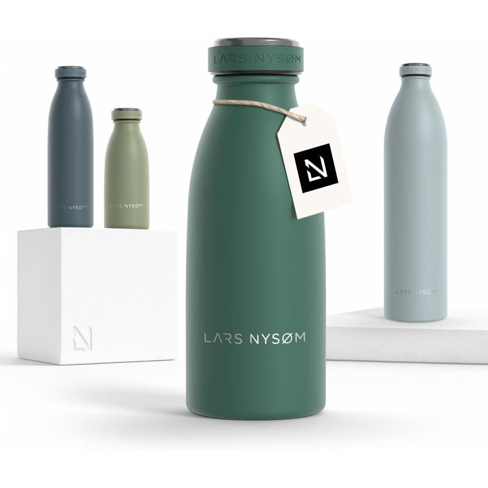 image:imageLARS NYSM Gourde INOX 500ml 05L Bouteille deau isole Gourde tanche pour Le Sport la Bicyclette Les Enfants Carbon Black 500mlPine Green