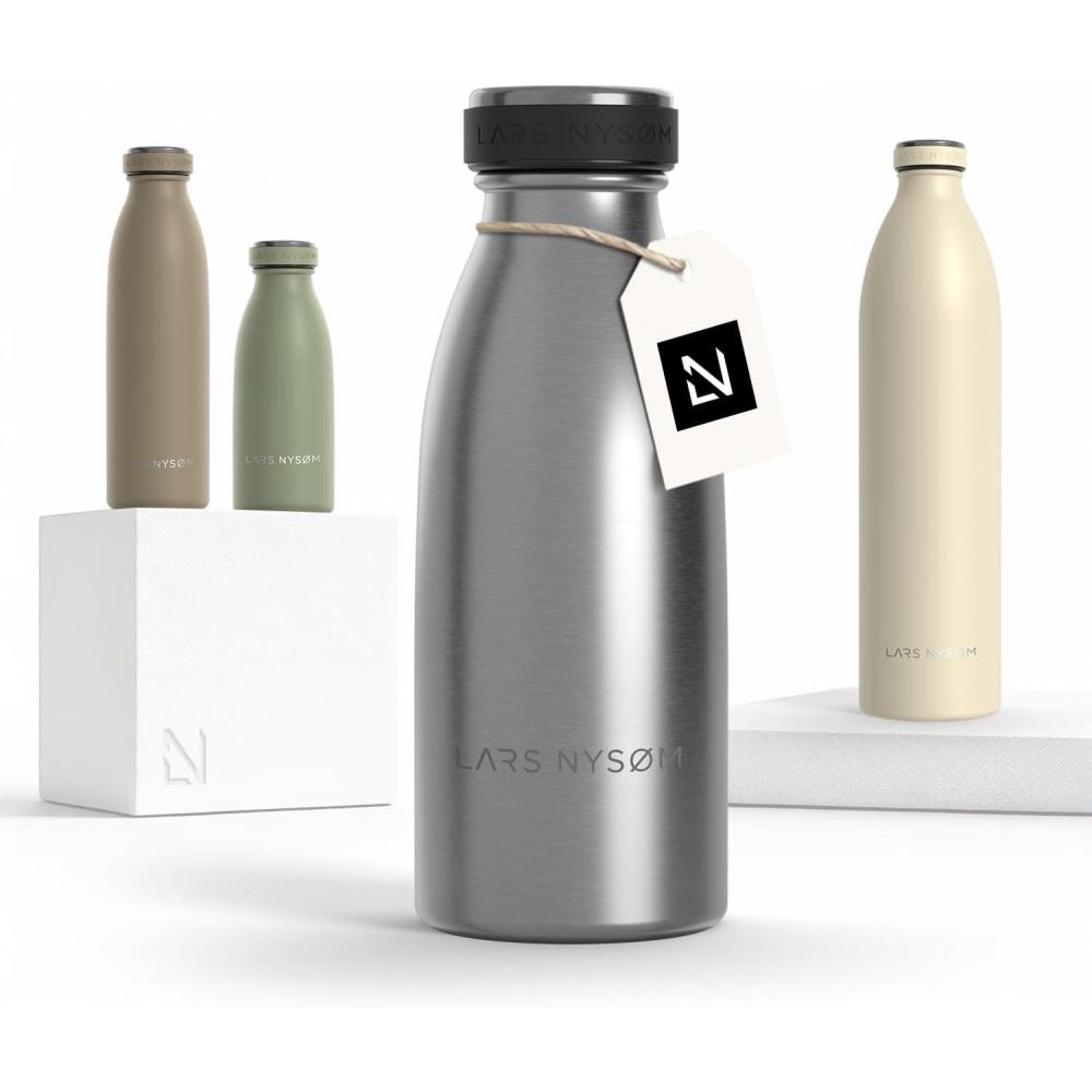 image:imageLARS NYSM Gourde INOX 500ml 05L Bouteille deau isole Gourde tanche pour Le Sport la Bicyclette Les Enfants Carbon Black 500mlStainless Steel
