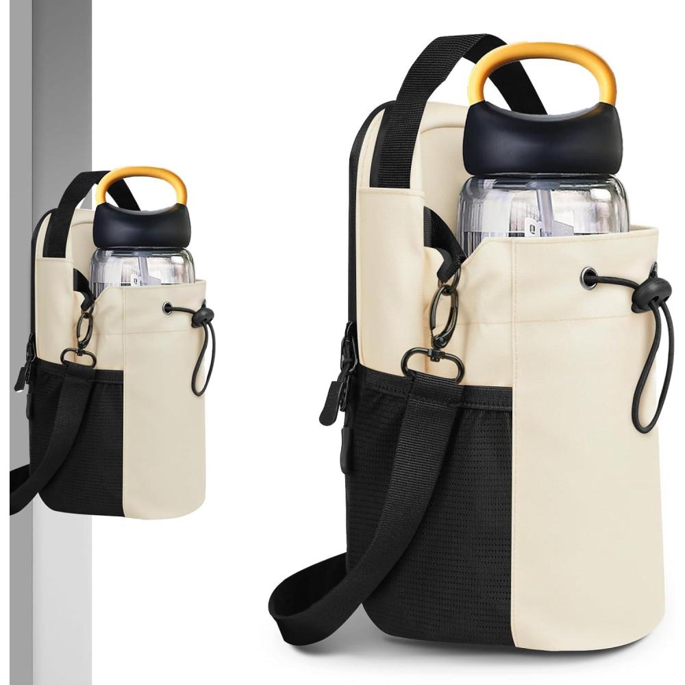 image:imageSac de Sport Magntique Sac Banane Gym avec Bandoulire Ajustable Sac Magntique Sport avec Fixation Aimante pour Bouteilles deau de 15L Sac de Course pour Homme FemmeBeige