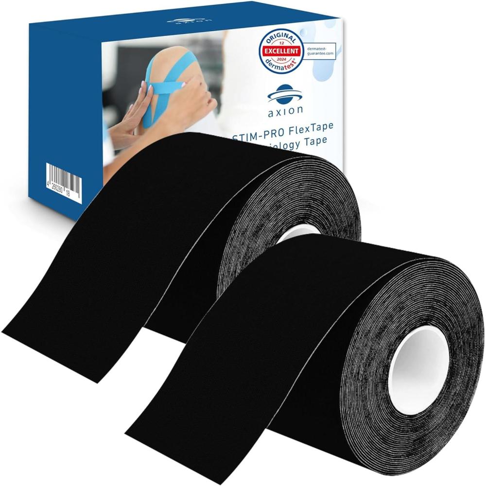 image:imageSet de 2 bandes de kinsiologie pour strap couleur bleu axion Ruban adhsif rsistant leau Optimal pour le sport 2 rouleaux de 5 mNoir