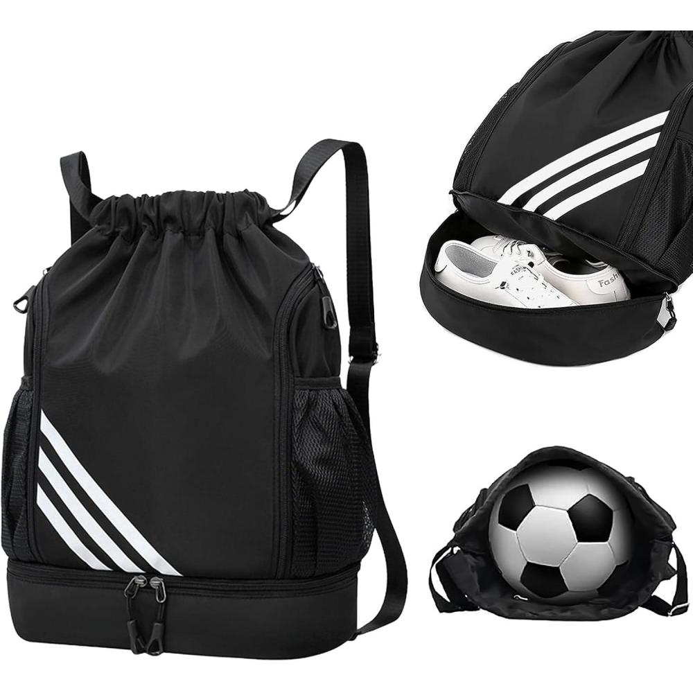 image:imageZorplex Sac de Sport Cordon de Serrage Sac Dos de Sport Rsistant lEau Grande Taille avec Compartiment Chaussures Fermeture clair et Poches en Maille pour Bouteille dEau pour Sport