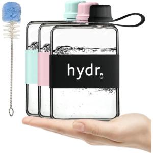 Bouteille d&rsquo;eau plate 500 ml pour sac à main et brosse de nettoyage flexible | Carrée sans BPA | Bouteilles fines anti-fuite et anti-chute pour les voyages(Rose)
