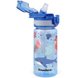 Gourde avec Paille 480ml, Anti Fuite Portable Bouteille D&rsquo;eau Sans BPA & Verrouillage Sécurisé pour Sport – Dinosaure & Licorne(Animaux Marins)