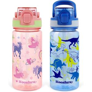 Gourde avec Paille 480ml, Anti Fuite Portable Bouteille D&rsquo;eau Sans BPA & Verrouillage Sécurisé pour Sport – Dinosaure & Licorne(Dinosaure & Licorne)
