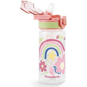 Gourde avec Paille 480ml, Anti Fuite Portable Bouteille D&rsquo;eau Sans BPA & Verrouillage Sécurisé pour Sport – Dinosaure & Licorne(Fleur Arc-en-ciel)