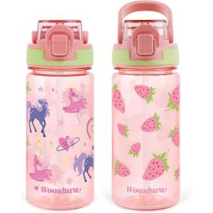 Gourde avec Paille 480ml, Anti Fuite Portable Bouteille D&rsquo;eau Sans BPA & Verrouillage Sécurisé pour Sport – Dinosaure & Licorne(Licorne & Fraise)