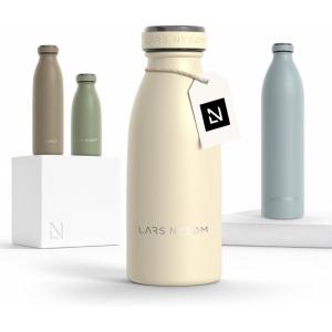 LARS NYSØM Gourde INOX 500ml | 0.5L Bouteille d’eau isolée | Gourde étanche pour Le Sport, la Bicyclette, Les Enfants (Carbon Black, 500ml)(Almond Beige)
