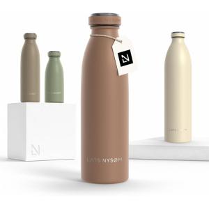 LARS NYSØM Gourde INOX 500ml | 0.5L Bouteille d’eau isolée | Gourde étanche pour Le Sport, la Bicyclette, Les Enfants (Carbon Black, 500ml)(Beige)