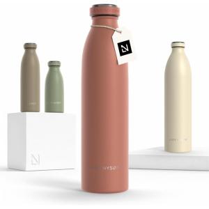 LARS NYSØM Gourde INOX 500ml | 0.5L Bouteille d’eau isolée | Gourde étanche pour Le Sport, la Bicyclette, Les Enfants (Carbon Black, 500ml)(Brick Red)