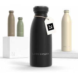 LARS NYSØM Gourde INOX 500ml | 0.5L Bouteille d’eau isolée | Gourde étanche pour Le Sport, la Bicyclette, Les Enfants (Carbon Black, 500ml)(Carbon Black)