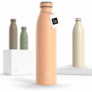 LARS NYSØM Gourde INOX 500ml | 0.5L Bouteille d’eau isolée | Gourde étanche pour Le Sport, la Bicyclette, Les Enfants (Carbon Black, 500ml)(Creamy Peach)