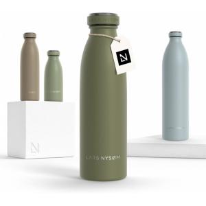 LARS NYSØM Gourde INOX 500ml | 0.5L Bouteille d’eau isolée | Gourde étanche pour Le Sport, la Bicyclette, Les Enfants (Carbon Black, 500ml)(Olive Green)