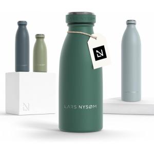 LARS NYSØM Gourde INOX 500ml | 0.5L Bouteille d’eau isolée | Gourde étanche pour Le Sport, la Bicyclette, Les Enfants (Carbon Black, 500ml)(Pine Green)
