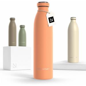 LARS NYSØM Gourde INOX 500ml | 0.5L Bouteille d’eau isolée | Gourde étanche pour Le Sport, la Bicyclette, Les Enfants (Carbon Black, 500ml)(Pumpkin Orange)