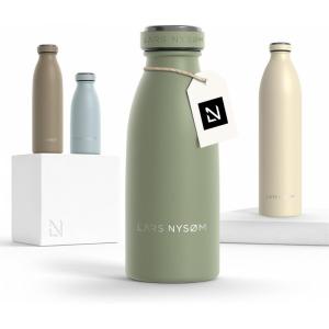 LARS NYSØM Gourde INOX 500ml | 0.5L Bouteille d’eau isolée | Gourde étanche pour Le Sport, la Bicyclette, Les Enfants (Carbon Black, 500ml)(Sage Green)