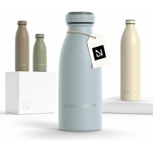 LARS NYSØM Gourde INOX 500ml | 0.5L Bouteille d’eau isolée | Gourde étanche pour Le Sport, la Bicyclette, Les Enfants (Carbon Black, 500ml)(Sky Blue)