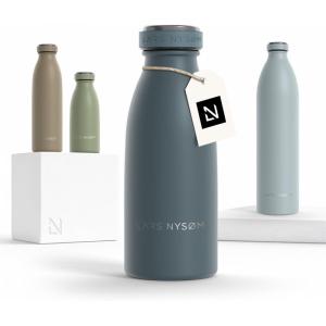 LARS NYSØM Gourde INOX 500ml | 0.5L Bouteille d’eau isolée | Gourde étanche pour Le Sport, la Bicyclette, Les Enfants (Carbon Black, 500ml)(Stone Blue)