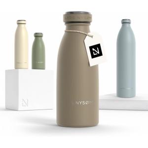 LARS NYSØM Gourde INOX 500ml | 0.5L Bouteille d’eau isolée | Gourde étanche pour Le Sport, la Bicyclette, Les Enfants (Carbon Black, 500ml)(Taupe Brown)
