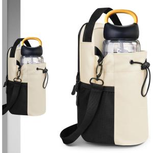 Sac de Sport Magnétique, Sac Banane Gym avec Bandoulière Ajustable Sac Magnétique Sport avec Fixation Aimantée pour Bouteilles d&rsquo;eau de 1,5L Sac de Course pour Homme Femme(Beige)