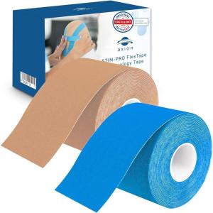 Set de 2 bandes de kinésiologie pour strap couleur bleu axion| Ruban adhésif résistant à l&rsquo;eau | Optimal pour le sport | 2 rouleaux de 5 m(Bleu Beige)