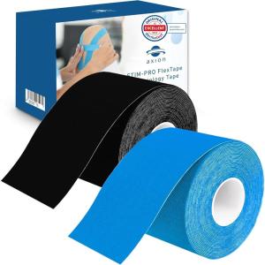 Set de 2 bandes de kinésiologie pour strap couleur bleu axion| Ruban adhésif résistant à l&rsquo;eau | Optimal pour le sport | 2 rouleaux de 5 m(Bleu Noir)