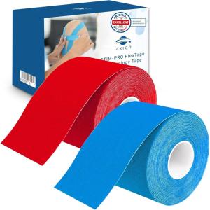 Set de 2 bandes de kinésiologie pour strap couleur bleu axion| Ruban adhésif résistant à l&rsquo;eau | Optimal pour le sport | 2 rouleaux de 5 m(Rouge Bleu)